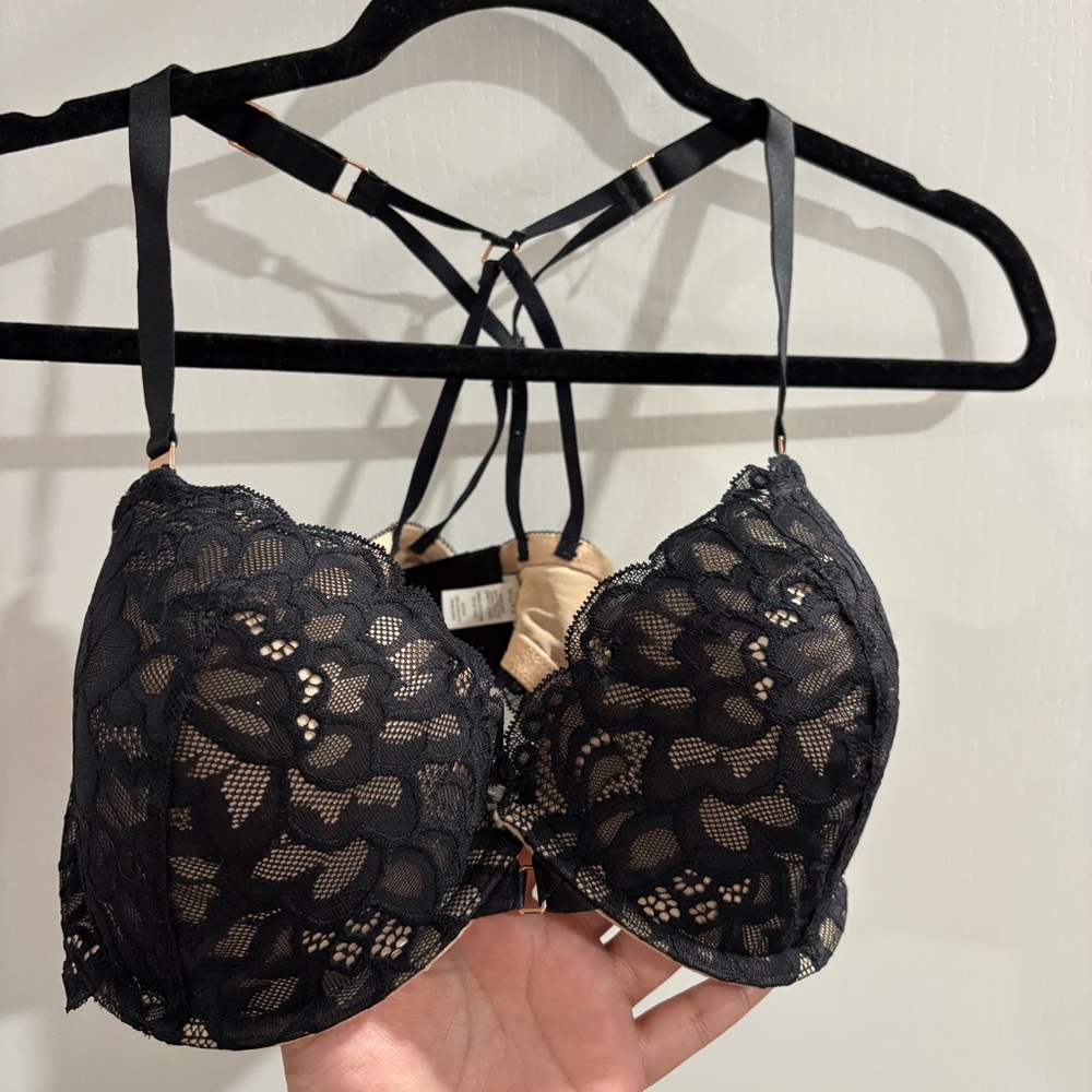 Aerie black lace balconette bra with adjustable straps Size 36D #lingerie
